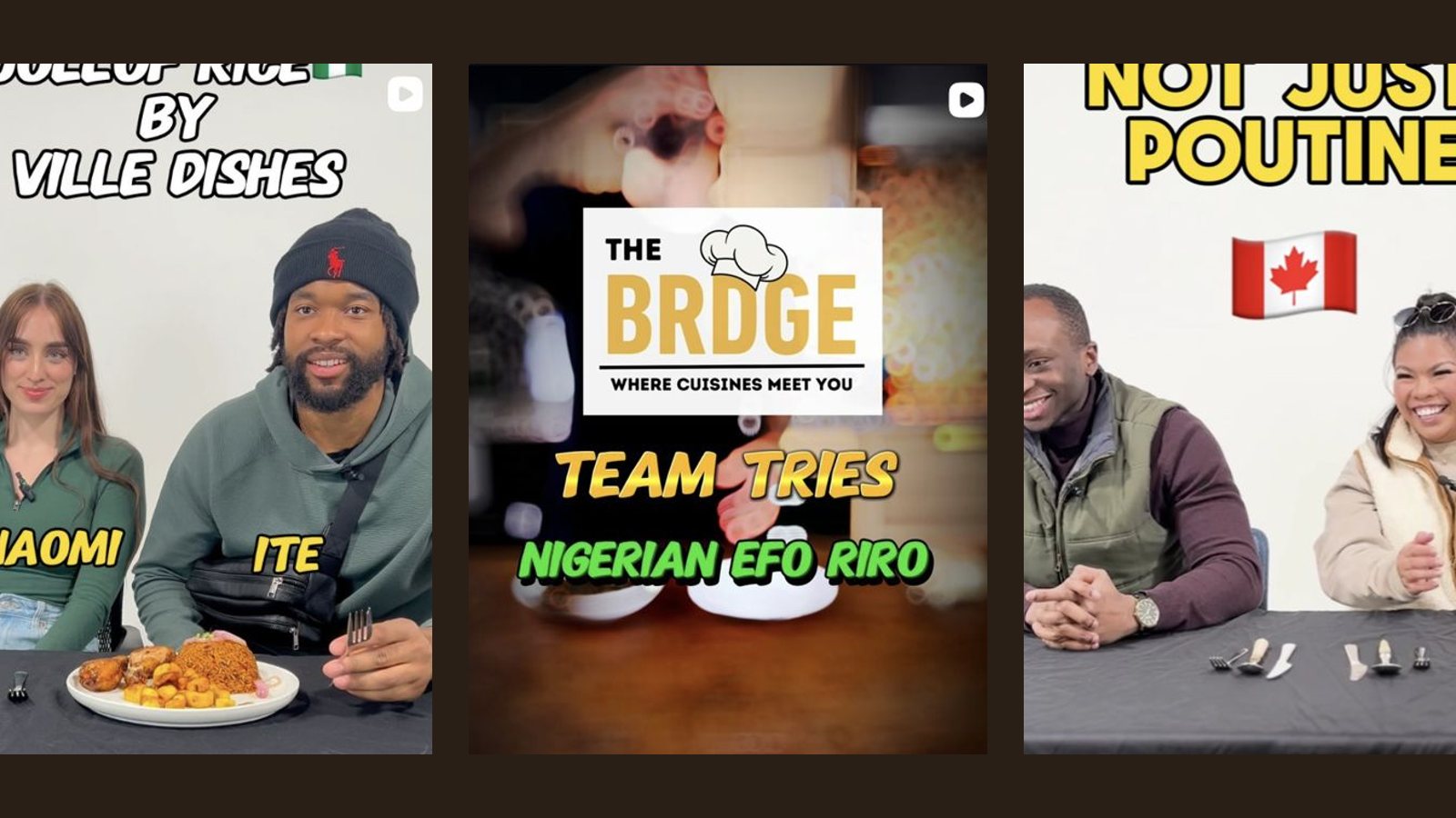 Three of The BRDGE’s Instagram posts: a creator taste test, a team tasting and a cultural food conversation