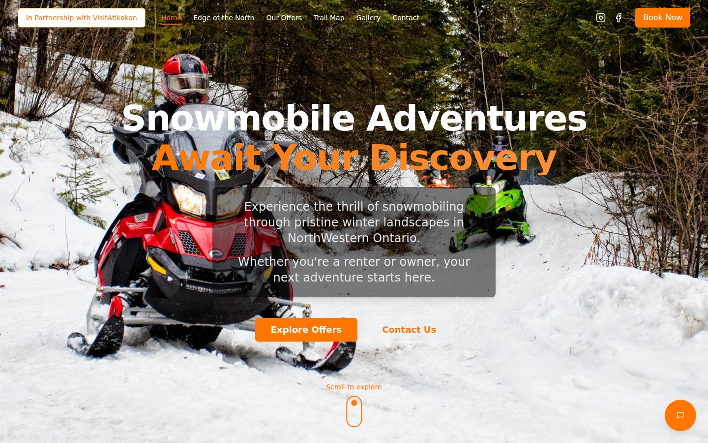 Snowrush website homepage on desktop