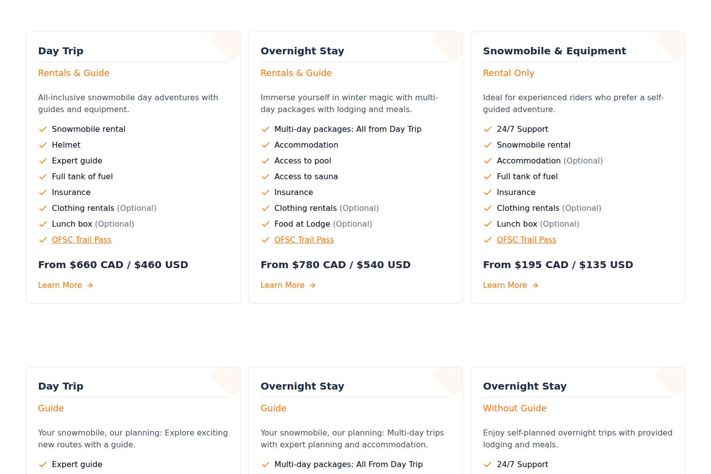 Snowrush packages for renters and owners
